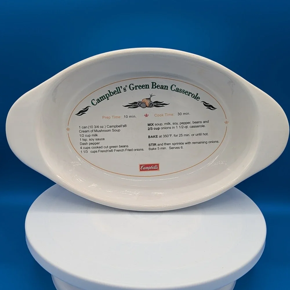 Campbell's 2007 Green Bean Casserole Ceramic Baking Recipe Dish Oval Handles